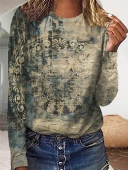 Damen Retro Abstrakt Herbst Leicht Täglich Bestseller Rundhals Regelmäßig Regelmäßig Größe T-Shirt