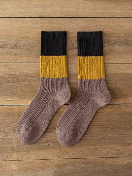 Damen Retro Farbblock Winter Baumwolle Pendeln Geflochten Standard Über den Wadensocken Regelmäßig Socken