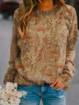 Damen Retro Paisley Herbst Mikro-Elastizität Täglich Langarm Rundhals Regelmäßig Regelmäßig Sweatshirts