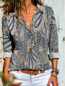 Damen Retro Paisley Herbst Täglich Weit Bestseller Langarm H-Linie Hemdkragen Bluse