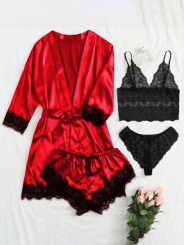 Damen Sexy Unifarben Alle Jahreszeiten Normal Leicht Valentinstag 1 * Satz Pullover H-Linie Pajama-Set