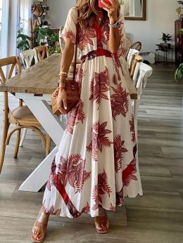 Damen Sommer Blätter Urlaub Polyester V-Ausschnitt Täglich Weit Lang Bestseller Kleider