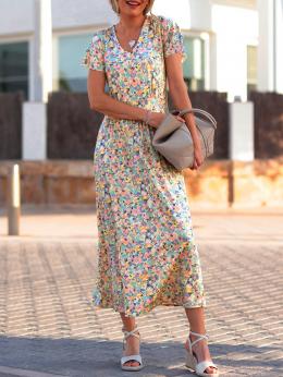 Damen Sommer Urlaub Düster Geblümt Polyester V-Ausschnitt Normal Lang Bestseller Regelmäßig Kleider