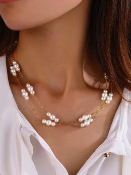 Damen Unifarben Alle Jahreszeiten Elegant Bördeln Täglich Perle Perle Strandstil Schicht Sets Halsketten