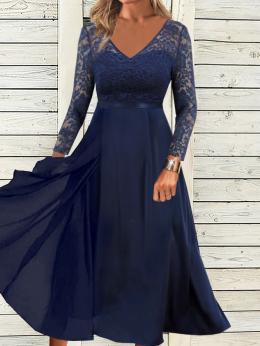 Damen Unifarben Herbst Elegant Polyester V-Ausschnitt Normal Party Lang 1 * Kleid Kleider