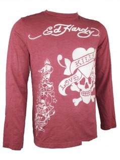 Ed Hardy Herren Burnout Langarm Shirt Love Kills