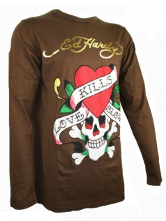 Ed Hardy Herren Strass Langarm Shirt Love kills