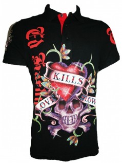 Ed Hardy Herren Strass Polo Shirt