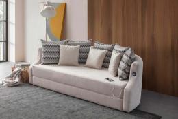 Eymense 3-Sitzer Sofa Bett Letto VIP Leinenstoff Creme