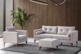 Eymense Sofa-Set Kraft 3-teilig Leinenstoff Modern Creme