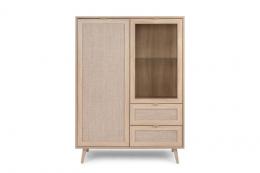 Finori Highboard Vitrine Bali Sonoma Eiche Rafia Geflecht