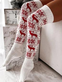 Frühling Schneeflocke Party Baumwolle Print Zuhause Bestseller Overknee-Socken Regelmäßig Socken für Damen