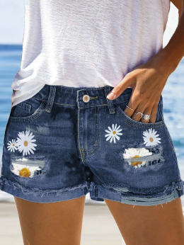 Geblümt Denim Shorts