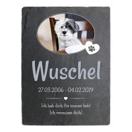 Gedenkplatte aus Schiefer für Hunde zum Andenken mit Foto 15 x 20 cm - Hochformat