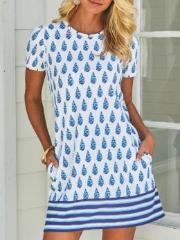 Geometrisch Lässig Sommer Normal Weit Jersey Rock Kurzarm A-Linien Kleider für Damen