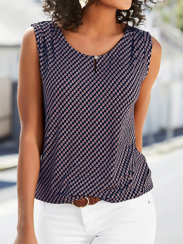 Geometrisch Lässig Sommer Täglich Weit Ärmellos Rundhals Regelmäßig Regelmäßig Tanktop Blusen & Shirts für Damen