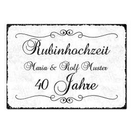 Geschenk zum 40. Hochzeitstag - Schild A4 mit individuellem Wunschtext