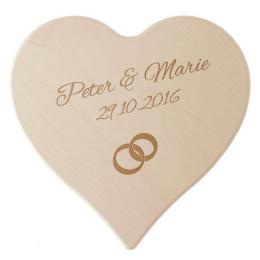 Geschenk zum Hochzeitstag - Holzherz mit Namen, Datum und Wunschsymbol Größe: 24 cm