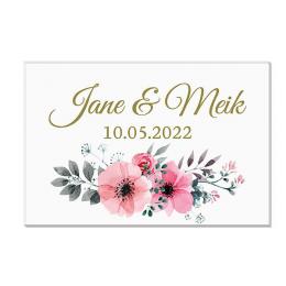 Geschenk zur Hochzeit - Acryplatte mit Namen und Datum Design Pink Flowers
