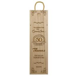 Gravierte Holzbox für Wein zum Geburtstag Design 3