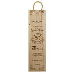 Gravierte Holzbox für Wein zum Geburtstag Design 3