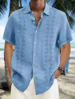 Herren Gestreift Lässig Sommer Polyester Mikroelastizität Pendeln Knöpfe Regelmäßig Regelmäßig Shirts