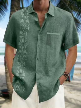 Herren Lässig Sommer Tropisch Polyester Keine Elastizität Täglich Weit Regelmäßig Hemdkragen Shirts