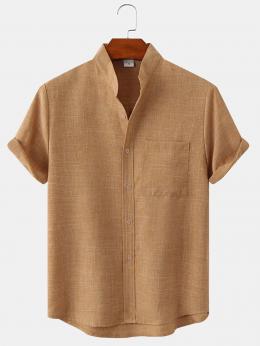 Herren Lässig Unifarben Sommer Polyester Stehkragen Urlaub Regelmäßige Passform Kurzarm Regelmäßig Lässig Shirts