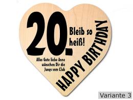 Herz Holzschild mit Wunschtext Geschenk zum 20. Geburtstag