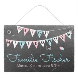 Herzlich Willkommen Schild aus Schiefer mit Personalisierung 30 x 20 cm