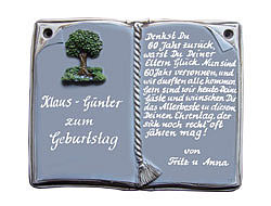 Keramikschild als Buch für Ehrungen und besondere Anlässe - Größe: 27x22 cm