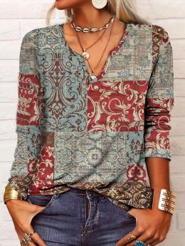 Lässig Ethnisch Herbst Mikro-Elastizität Täglich Weit Jersey Bestseller Gekerbt Blusen & Shirts für Damen