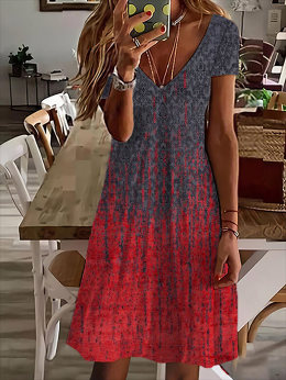 Lässig Ethnisch Sommer V-Ausschnitt Täglich Jersey Kurzarm Regelmäßig Mittlere Elastizität Kleider für Damen
