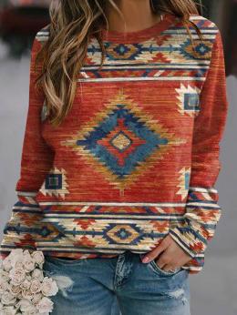 Lässig Ethnisch Winter Täglich Weit Jersey Langarm H-Linie Regelmäßig Sweatshirts für Damen