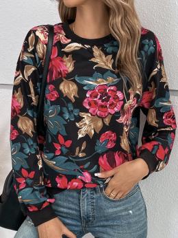 Lässig Geblümt Frühling Normal Mikro-Elastizität Täglich Weit Bestseller H-Linie Sweatshirts für Damen