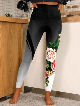 Lässig Geblümt Herbst Normal Leicht Jersey Gummiband Legging H-Linie Leggings für Damen