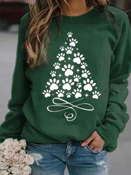 Lässig Herbst Weihnachten Täglich Weit Jersey Langarm Rundhals Regelmäßig Sweatshirts für Damen