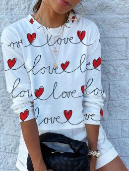 Lässig Herz/Herz Herbst Täglich Jersey Langarm Rundhals Regelmäßig Mittlere Elastizität T-Shirt für Damen