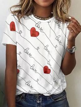 Lässig Sommer Herz/Herz Weit Standard Kurzarm Rundhals H-Linie Regelmäßig T-Shirts für Damen