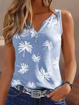 Lässig Sommer Kokosnussbaum Täglich Jersey Ärmellos H-Linie Schnalle Regelmäßig Tanktop Blusen & Shirts für Damen