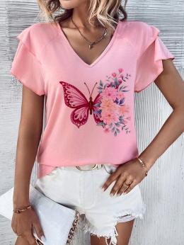 Lässig Sommer Satz Polyester Täglich Weit Kurzarm Regelmäßig Regelmäßig T-Shirts für Damen
