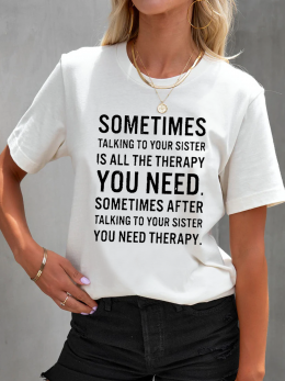 Lässig Sommer Textbriefe Polyester Täglich Weit Rundhals Regelmäßig Mittlere Elastizität T-Shirts für Damen