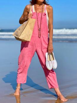 Lässig Unifarben Alle Jahreszeiten Karree-Ausschnitt Urlaub Weit Ärmellos Insgesamt Regelmäßig Lätzchen Hose für Damen