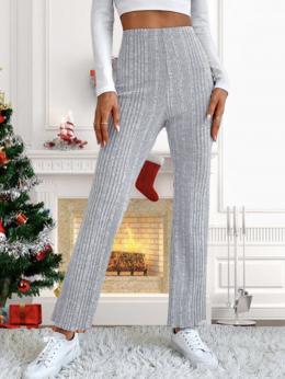Lässig Unifarben Winter Hohe Elastizität Täglich Weihnachten Gerade Hosen Lang H-Linie Freizeithose für Damen