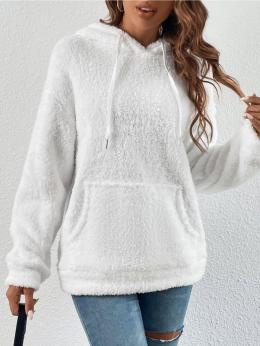 Lässig Unifarben Winter Kapuze Schwer Weit Langarm Fluff/Granular-Fleece-Stoff Regelmäßig Sweatshirts für Damen