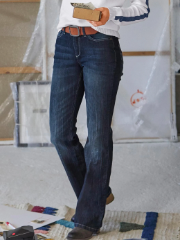 Lässig Unifarben Winter Mikro-Elastizität Täglich Weit Gerade Hosen Denim H-Linie Jeans für Damen