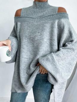 Lässig Unifarben Winter Mikro-Elastizität Täglich Weit Langarm Wolle/Stricken Mittler-Lang Pullover für Damen