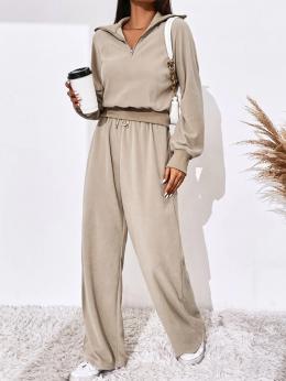 Lässig Unifarben Winter Polyester Standard Langarm Schalkragen H-Linie Regelmäßig Zwei Stücke Sets für Damen