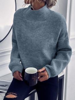 Lässig Unifarben Winter Regelmäßig Täglich Weit Standard Langarm Garn/Wollgarn Pullover für Damen