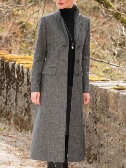 Lässig Unifarben Winter Stehkragen Normal Schwer Standard Wolle H-Linie Mantel für Damen